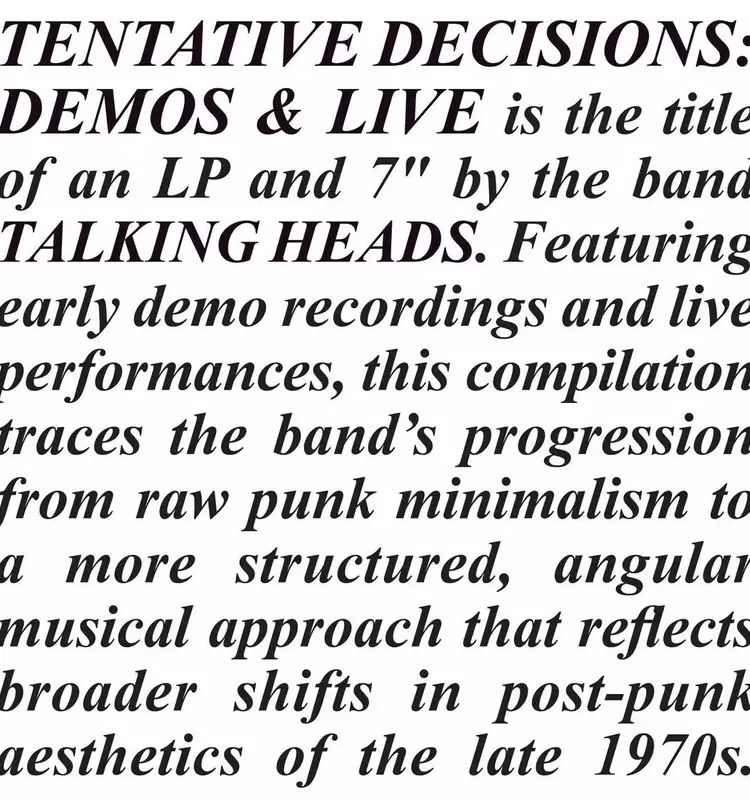 Talking Heads Announce 'Tentative Decisions' Compilation for Record Store Day Black Friday