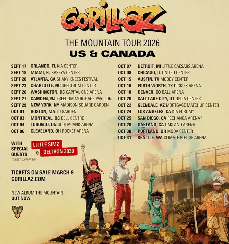 Gorillaz Announce Extensive North American Tour for "The Mountain" Album