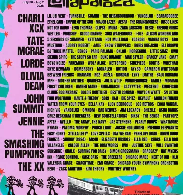 Olivia Dean, Charli xcx, Tate McRae to Headline Lollapalooza 2026