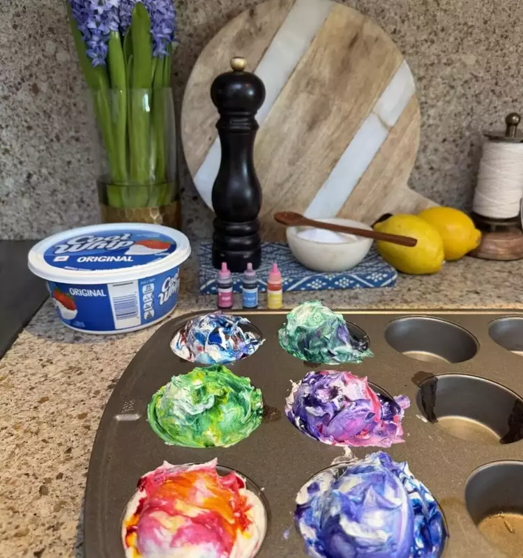 Creative Edible Easter Egg Dyeing with Whipped Topping